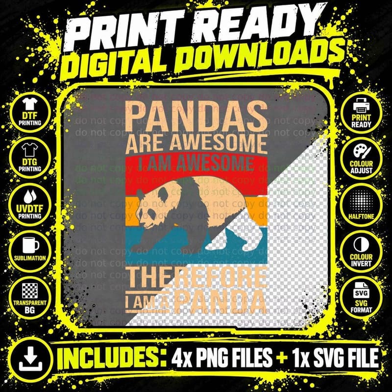 Funny Panda Art for Boys Girls Men Women Pandas Are Png SVG Digital Bundle