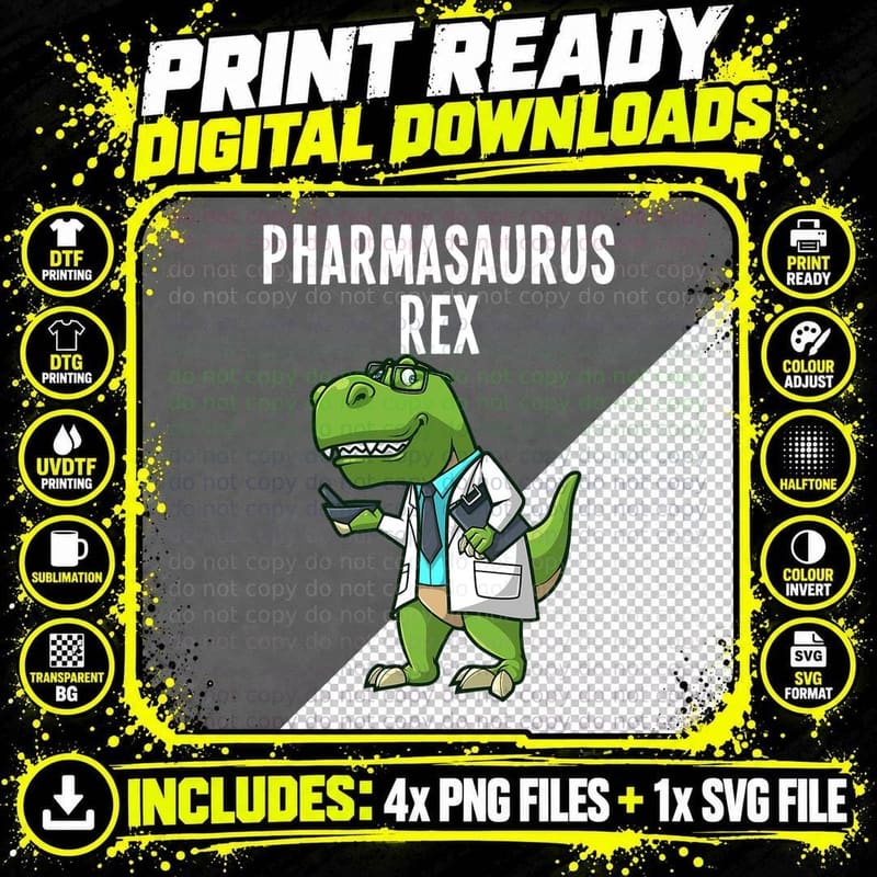 Funny Pharmacy Dinosaur Design for Men Women Pharmacists Png SVG Digital Bundle