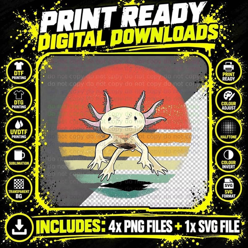 Funny Retro Vintage Axolotl for Axolotl Lovers T-Shirt Png SVG Digital Bundle