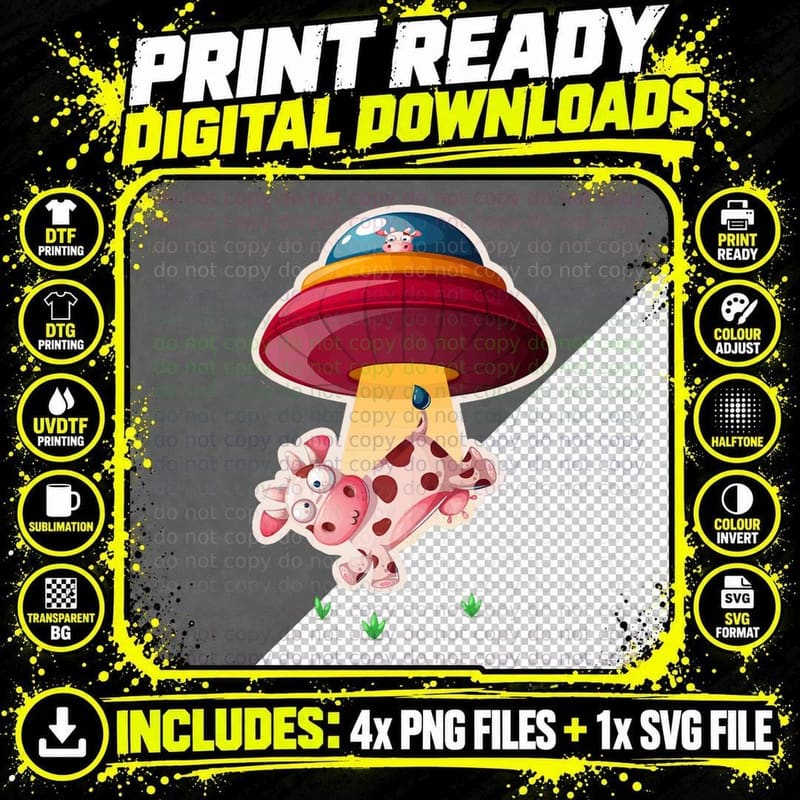 Funny Roswell Area 51 Mens Cow Shirt Alien Abduction Png SVG Digital Bundle