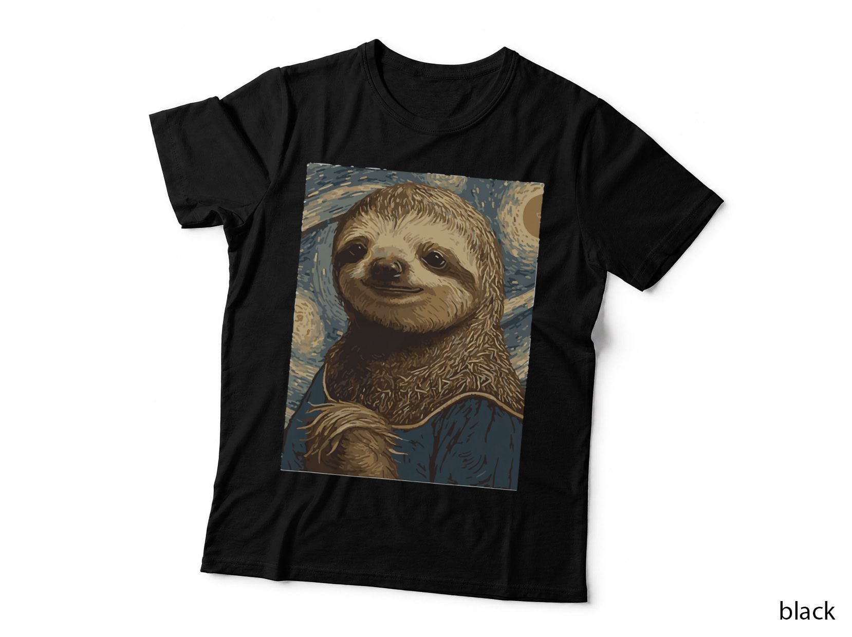 Funny Sloth Art Painting Lover Sloths Medieval Starry Night T-Shirt