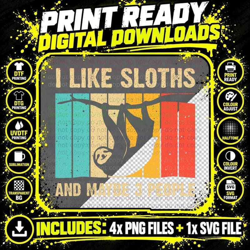 Funny Sloth Design for Sloth Lover Men Women Kids Png SVG Digital Bundle