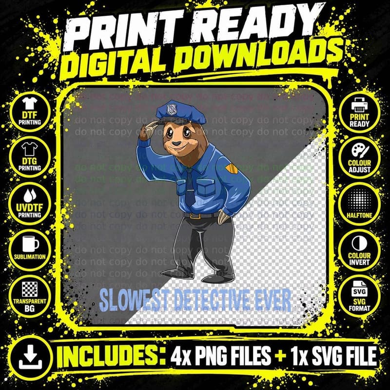 Funny Sloth Detective T-Shirt Png SVG Digital Bundle