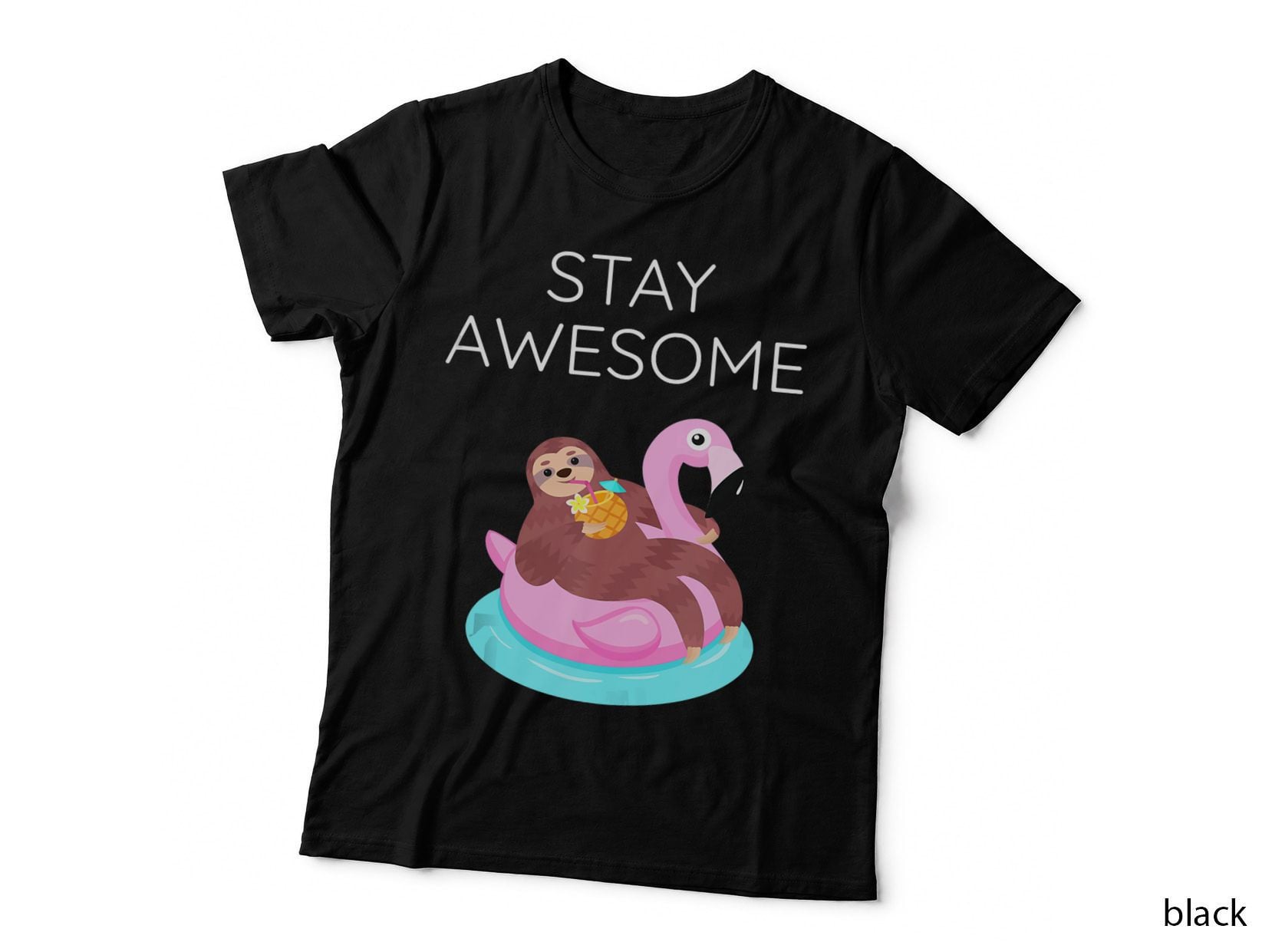 Funny Sloth Stay Awesome Flamingo Pool Float Gift for Kids, Women Men T-Shirt