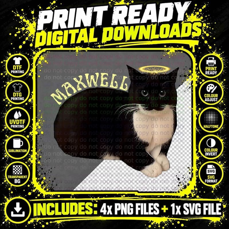 Funny Spinning Cat Maxwell the Tuxedo Cat Meme Png SVG Digital Bundle
