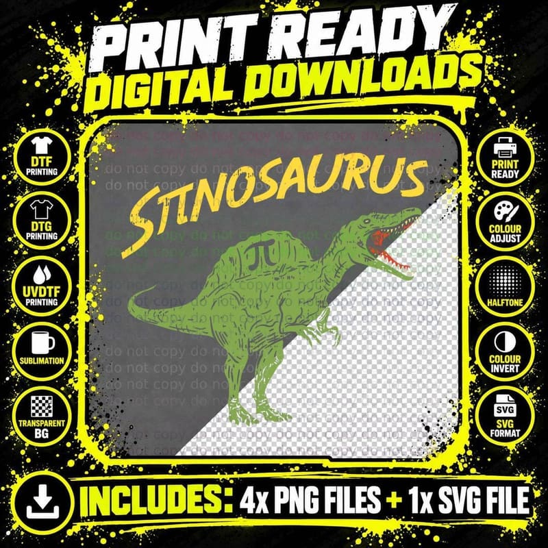 Funny Spinosaurus Pi Day Shirt Math Dinosaur Gift Boys Png SVG Digital Bundle