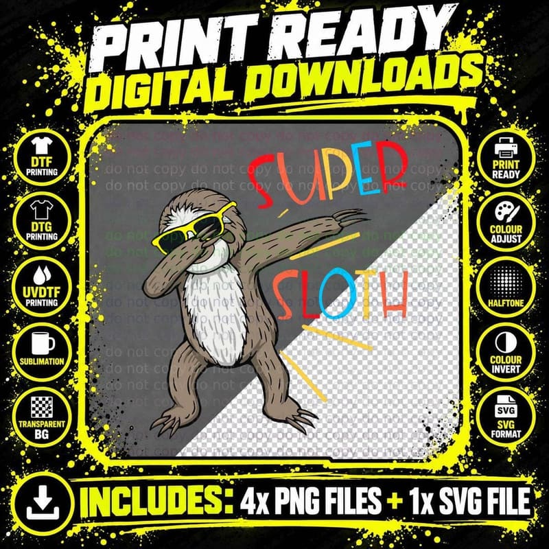 Funny Super Sloth Superhero Dabbing Dance Move Dab for Png SVG Digital Bundle