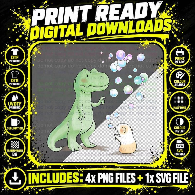 Funny T Rex Dinosaur and Guinea Pig T-Shirt Png SVG Digital Bundle