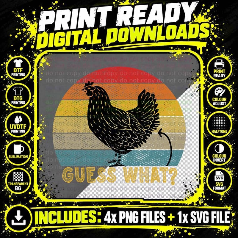 Funny Vintage Guess What Chicken Butt! Farm Chicken Butt Png SVG Digital Bundle
