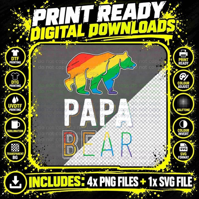 Gay Papa Bear Shirt Proud Dad LGBTQ Parent LGBT Father Png SVG Digital Bundle