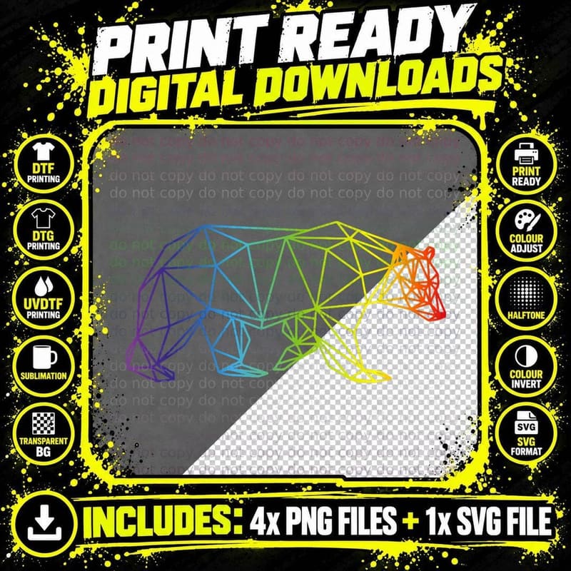 Geometric Bear LGBT Shirt Rainbow Flag Tee Gay Pride Png SVG Digital Bundle