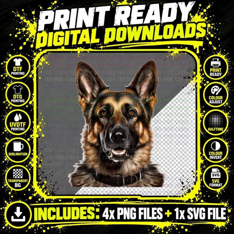 German Shepherd Portrait Art Dog T-Shirt Png SVG Digital Bundle