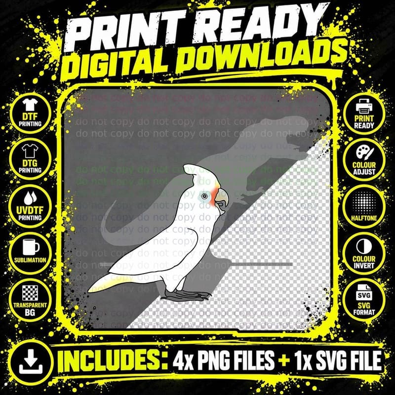 Goffin's Cockatoo T-Rex Shadow, Birb Memes Dinosaur Png SVG Digital Bundle