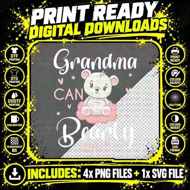 Grandma Can Bearly Wait Baby Shower Bear Design Png SVG Digital Bundle