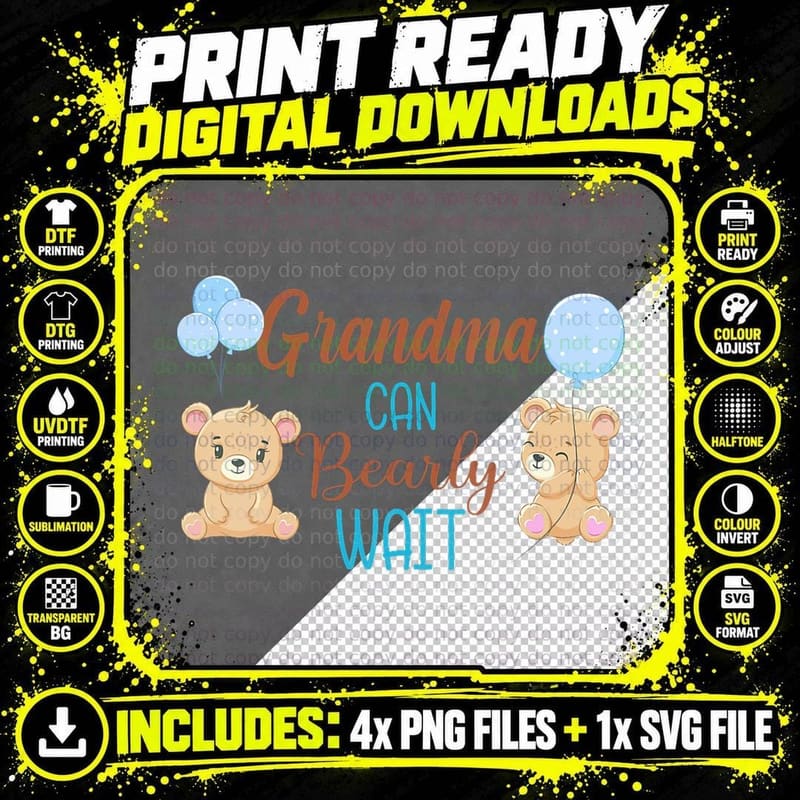 Grandma Can Bearly Wait Bear Gender Neutral Boy Baby Png SVG Digital Bundle
