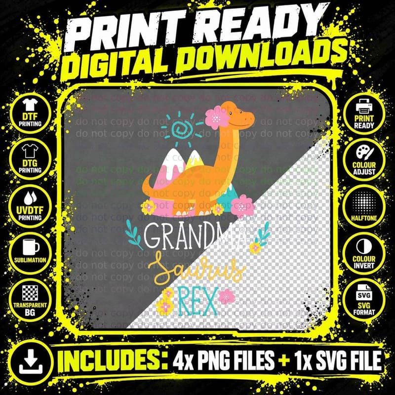 Grandma Saurus Rex Funny Dinosaur Women T-Shirt Png SVG Digital Bundle