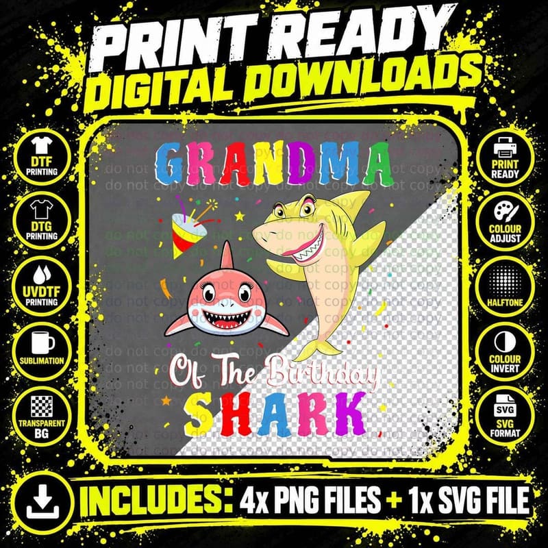 Grandma of the Shark Birthday Family Birthday Png SVG Digital Bundle