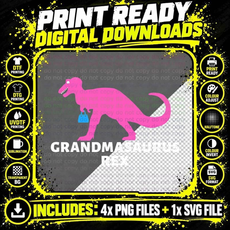 Grandmasaurus Rex Fun Grandma Dinosaur T-Shirt Saurus Png SVG Digital Bundle