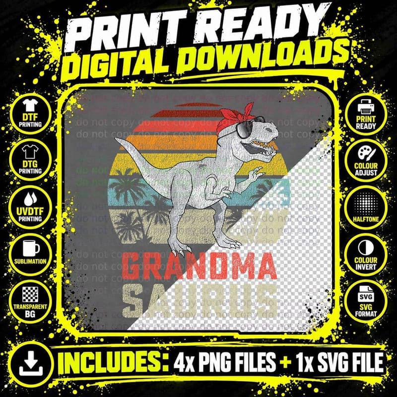 Grandmasaurus T Rex Dinosaur Grandma Saurus Family Png SVG Digital Bundle