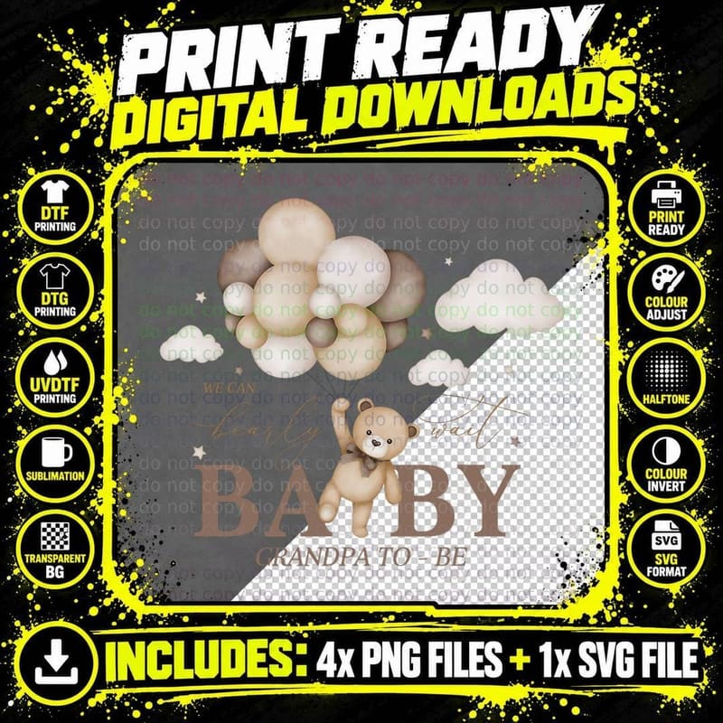 Grandpa We Can Bearly Wait Baby Shower Bear Family Png SVG Digital Bundle