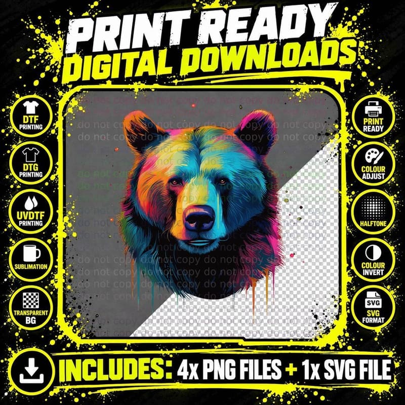 Grizzly Bear Lovers Pop Art Big Grizzly Bear T-Shirt Png SVG Digital Bundle