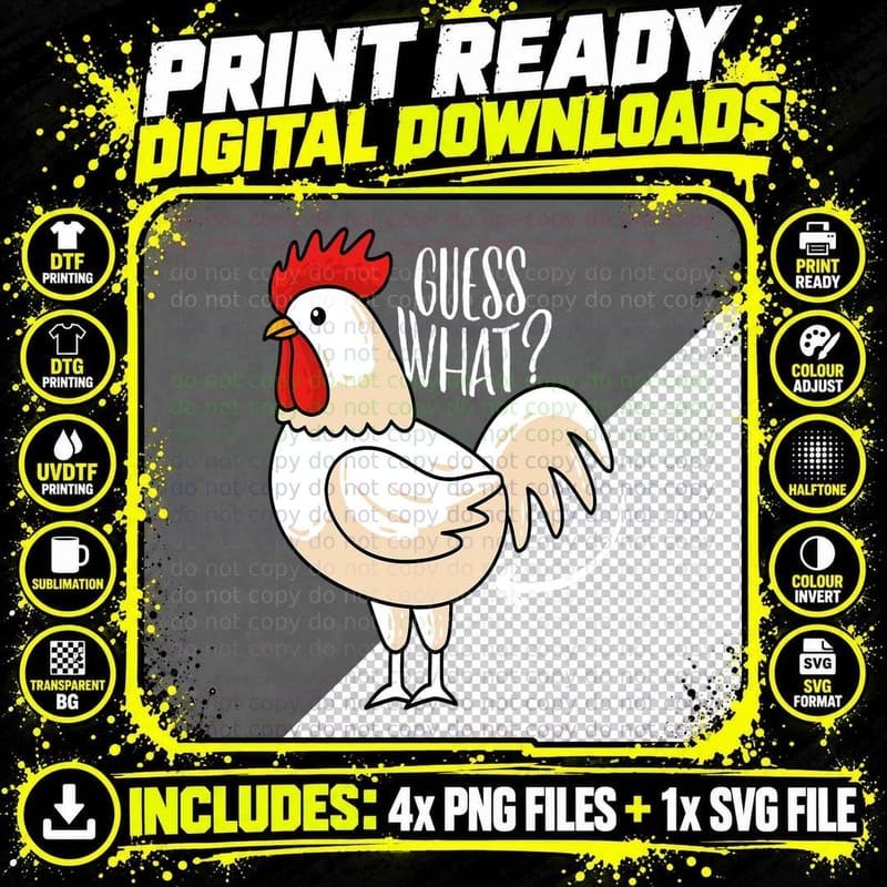 Guess What Chicken Butt! Funny Chicken Joke T-Shirt Png SVG Digital Bundle