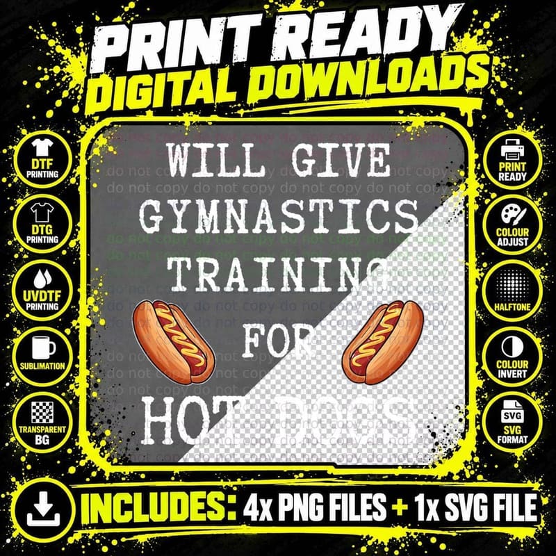 Gymnastics Training for Hot Dog Sport Coach Funny Png SVG Digital Bundle