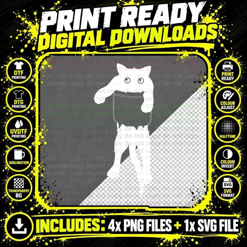 Hang Loose Black Cat Pocket Art Classic T-Shirt Png SVG Digital Bundle