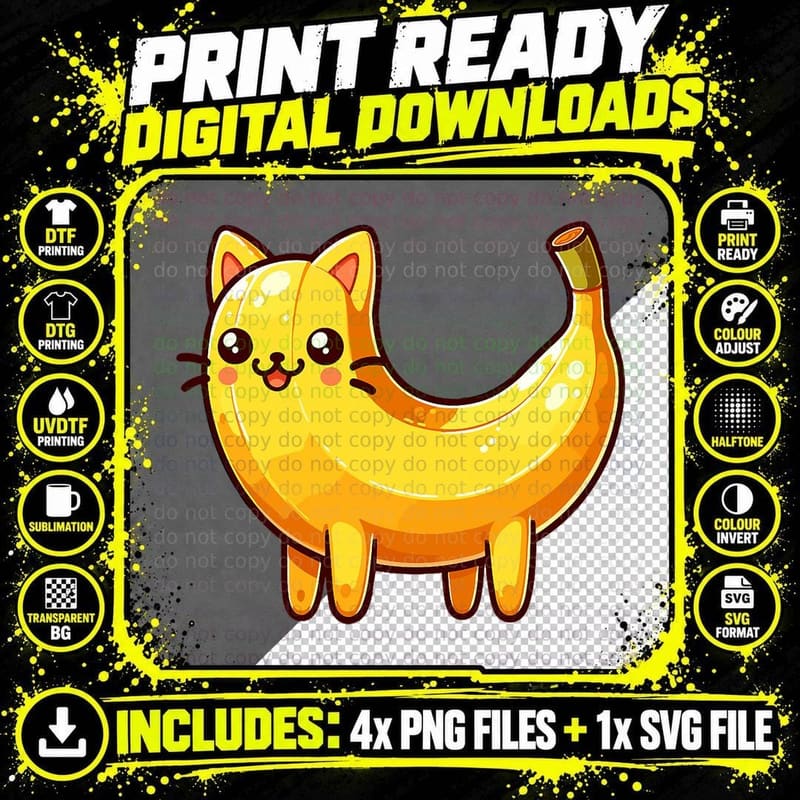 Happy Banana Cat Meme Happy Cat Lovers Banana Fans Meme Png SVG Digital Bundle