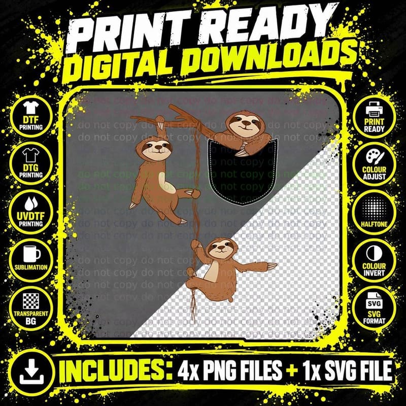 Happy Family Sloth in a Tree - Wildlife Animal Lover Png SVG Digital Bundle
