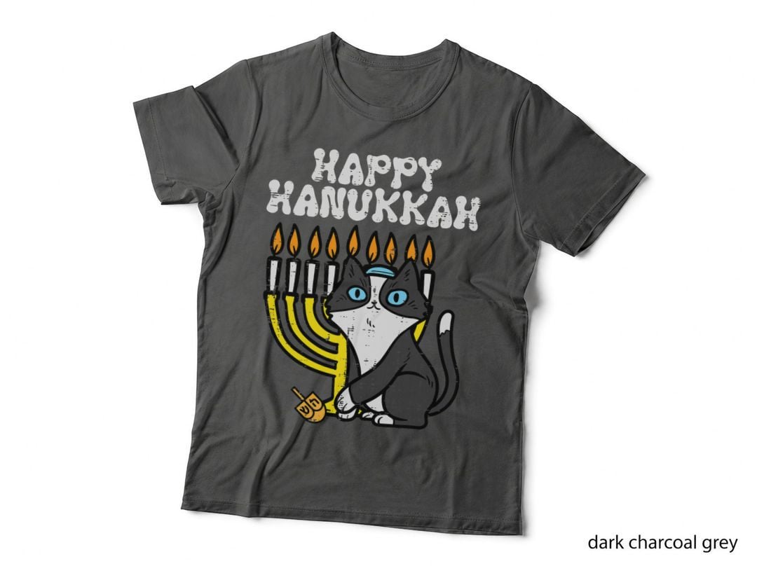 Happy Hanukkah Jewish Cat Funny Chanukah Men Women Kids T-Shirt