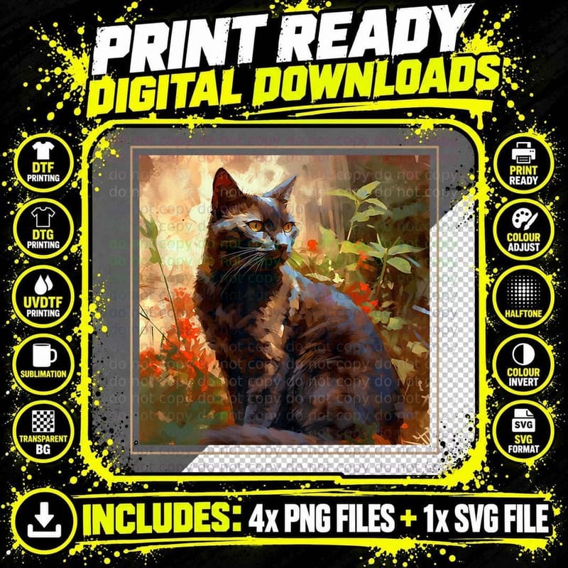 Havana Brown Cat Garden Flowers Painting Pet Mom Dad Png SVG Digital Bundle