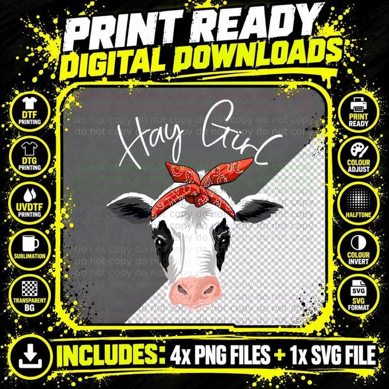 Hay Girl Farmer Funny Cattle Cow Farm Lovers Gift Women Png SVG Digital Bundle