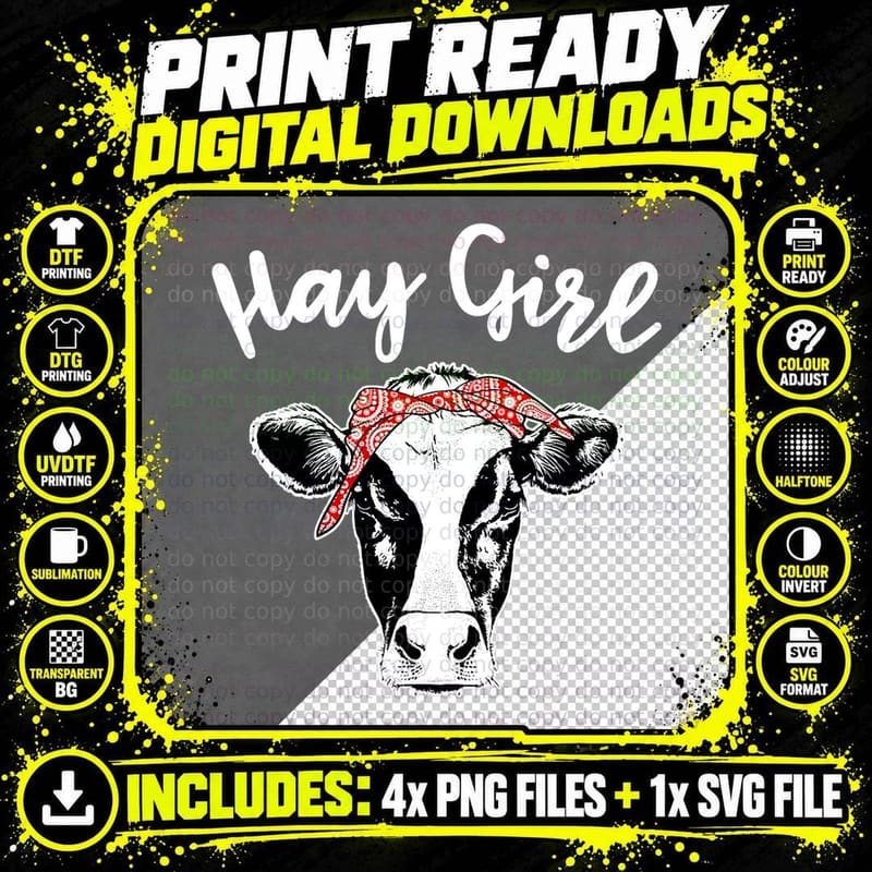 Hay Girl Farmer Gift Cattle Cow Lovers T-Shirt Png SVG Digital Bundle