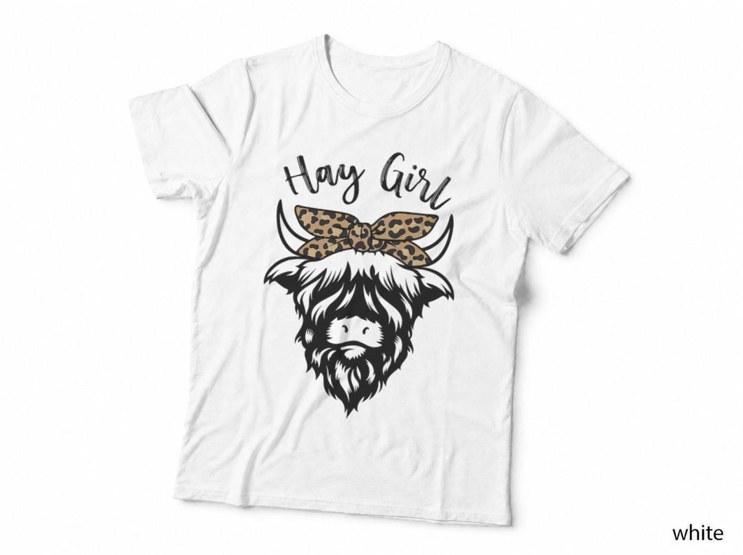 Hay Girl Farmer Leopard Highland Cattle Cow Farm Lovers T-Shirt