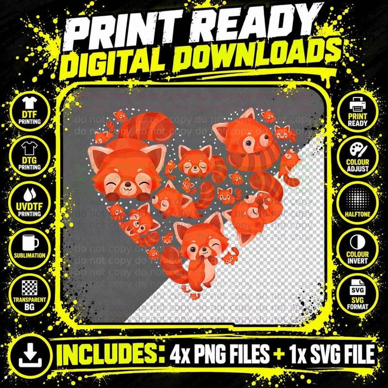 Heart Cute Red Panda T-Shirt Png SVG Digital Bundle
