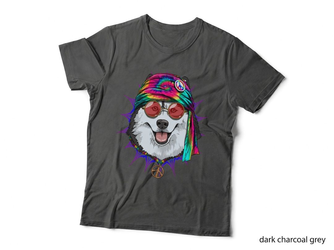 Hippie Siberian Husky Tie Dye Peace Sign Psychedelic Pet Dog T-Shirt