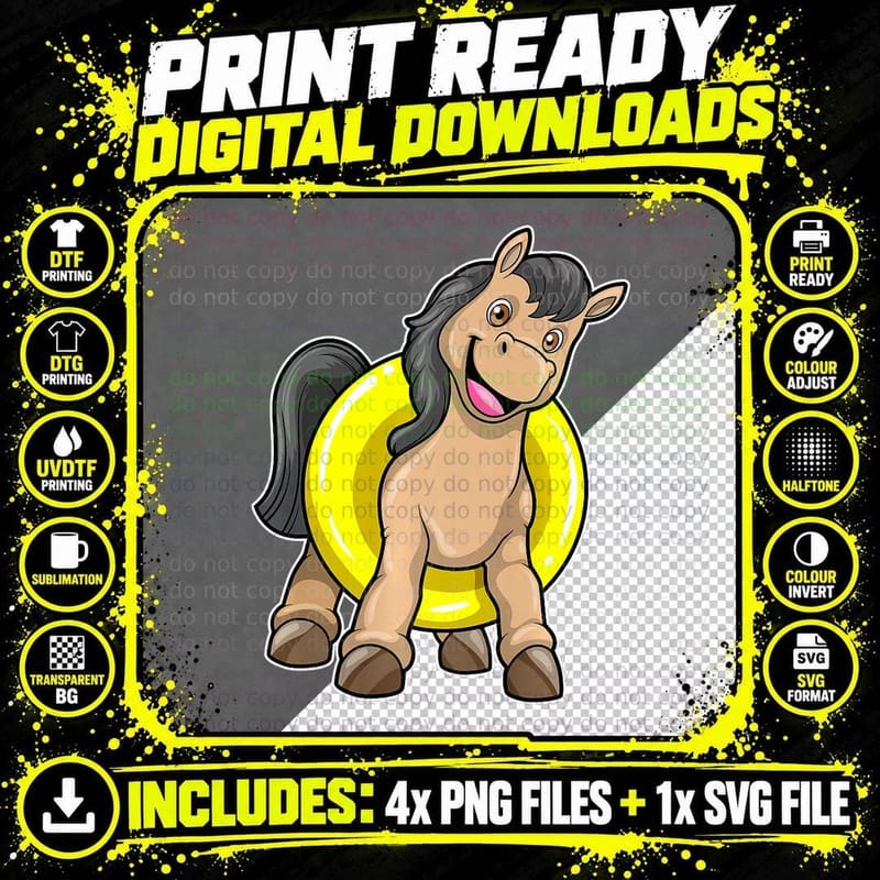 Horse Swimming Lifebuoy Water Sports Png SVG Digital Bundle