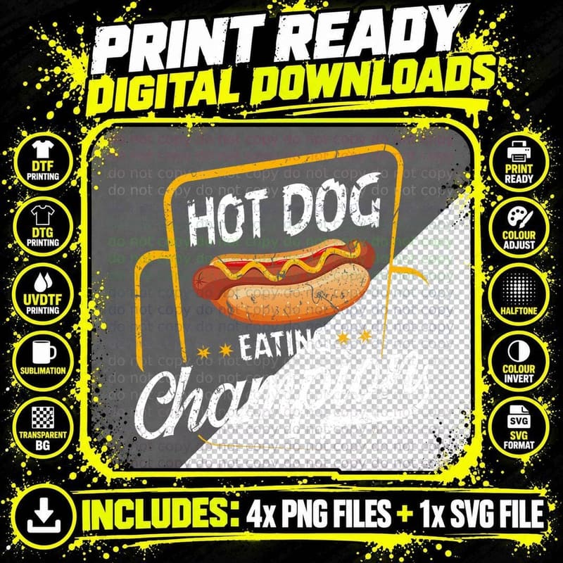 Hot Dog Eating Champion Summer Eating Contest Festival Png SVG Digital Bundle