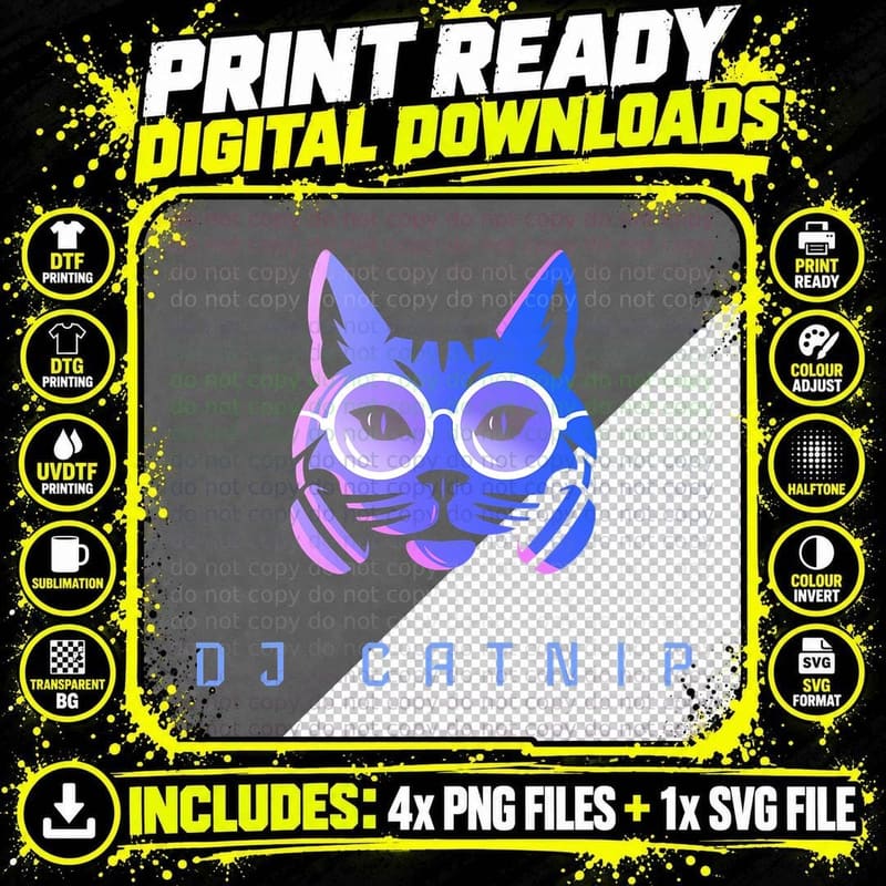 House Cat EDM Music Cool Cute Cat - Dj Cat Nip Musician Png SVG Digital Bundle