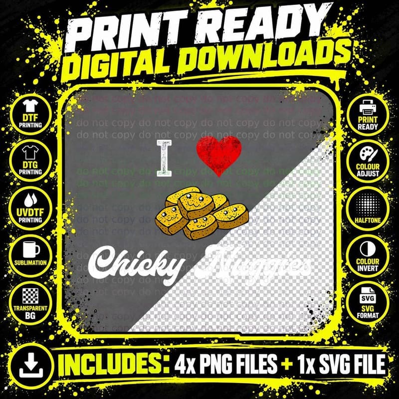 I Love Chicky Nuggies Chicken Nuggets Cute Kids Meme Png SVG Digital Bundle