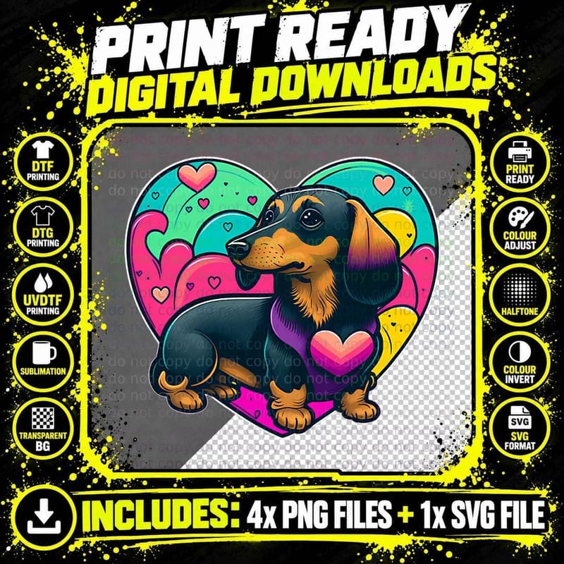 I Love My Dachshund Sausage Dog Valentines Weenie Heart Png SVG Digital Bundle