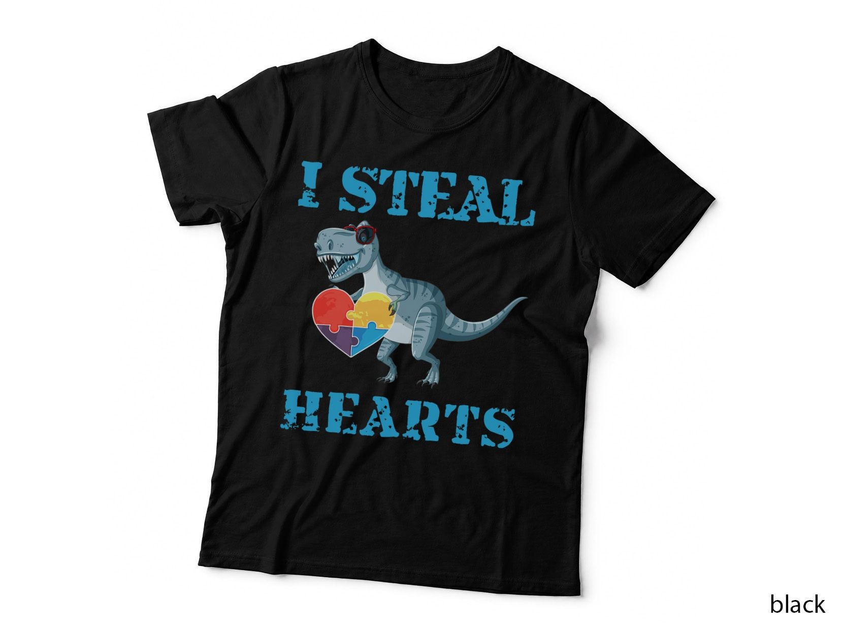 I Steal Hearts Cute Dinosaur Autism Awareness Valentines Day T-Shirt