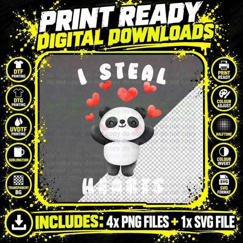 I Steal Hearts Panda Boys Valentines Day Toddler T-Shirt Png SVG Digital Bundle
