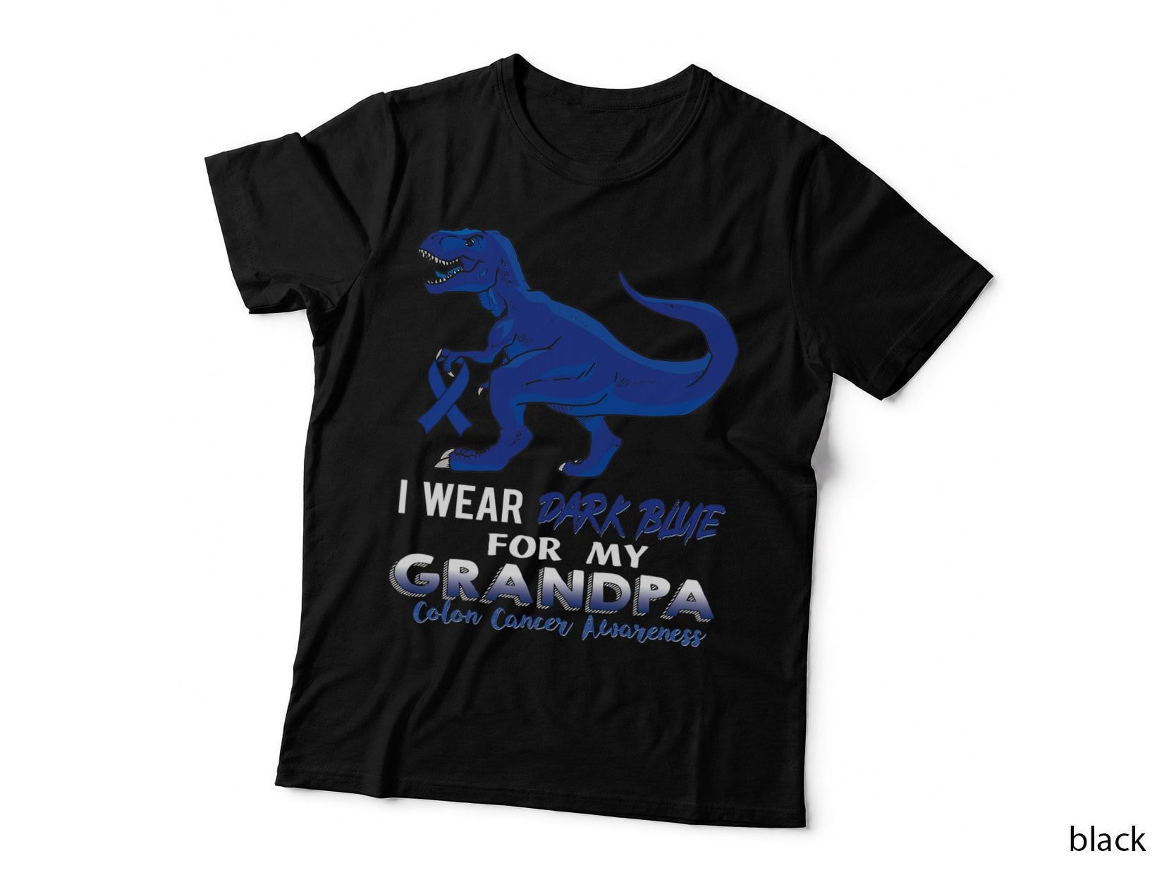 I Wear Dark Blue for Grandpa Dinosaur Colon Cancer T-Shirt