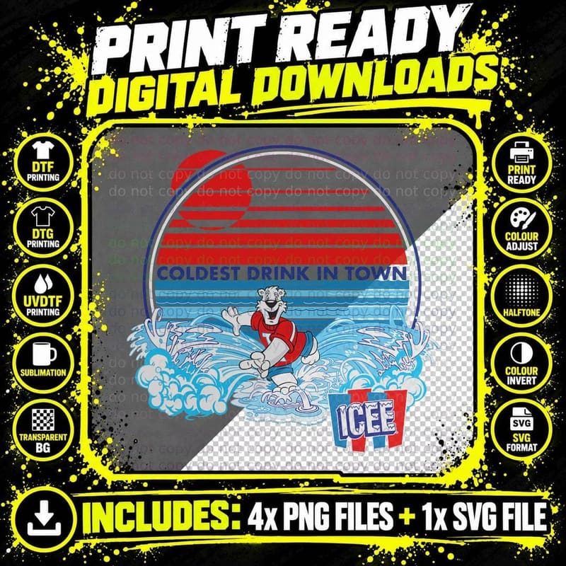 ICEE Bear Coldest Drink in Town Sunset Circle T-Shirt Png SVG Digital Bundle