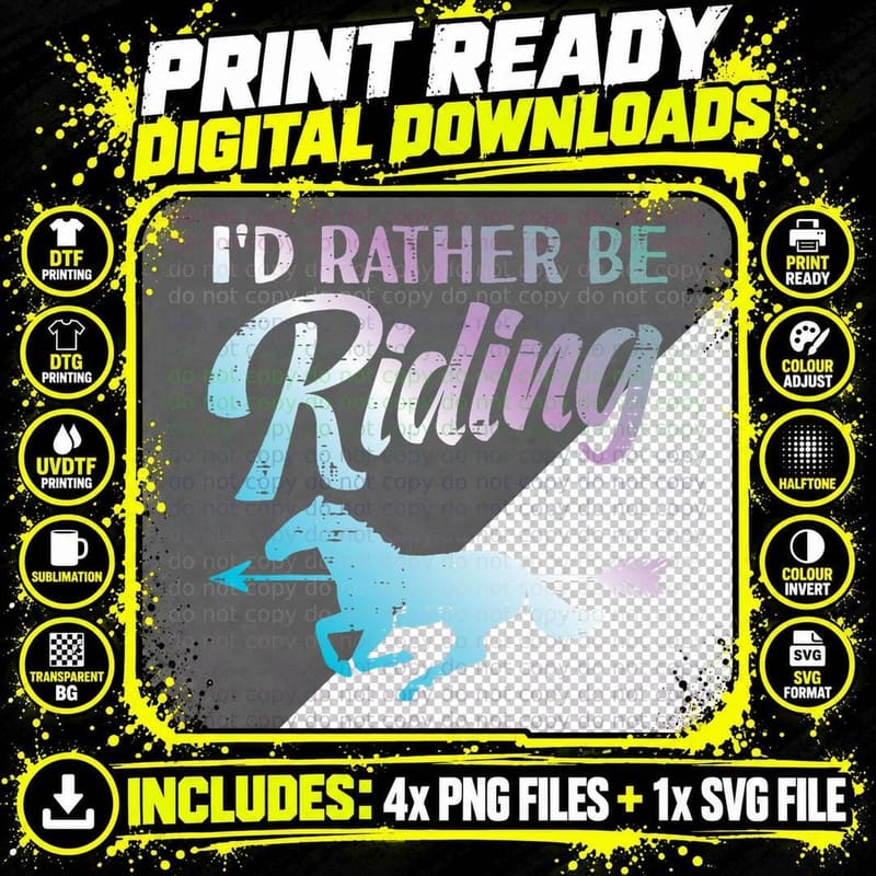 Id Rather Be Riding Horse Rider Equestrian Men Women Png SVG Digital Bundle