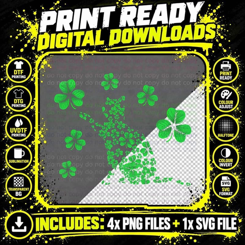 Irish Cat Lover Ireland Clover Shamrock St. Patrick's Png SVG Digital Bundle
