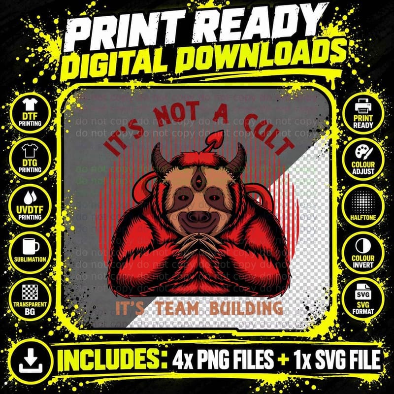 Its Not a Cult, Its Team Building Satan Sloth Satanism Png SVG Digital Bundle