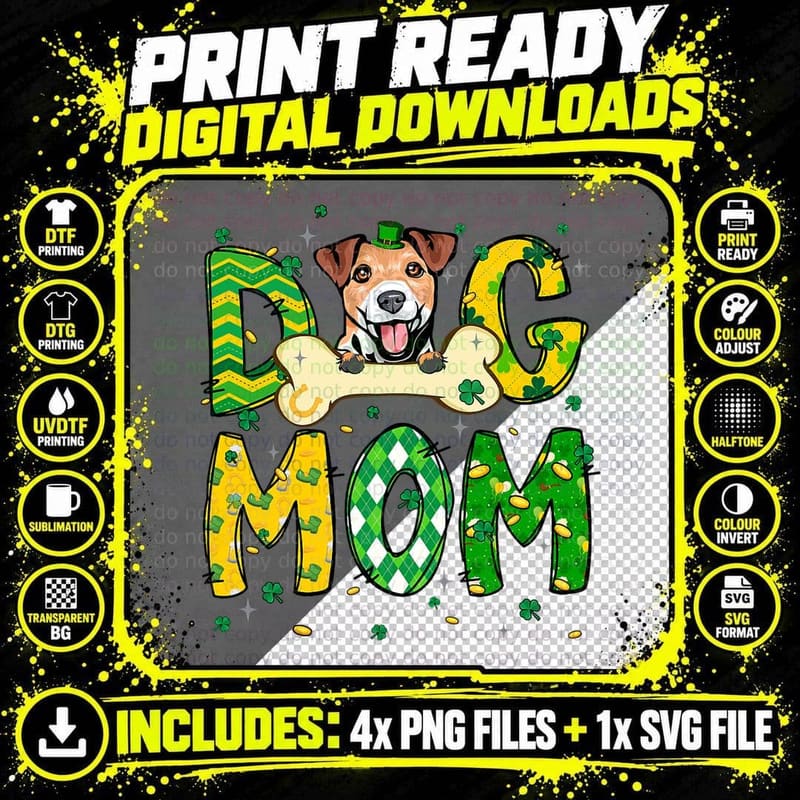 Jack Russell Terrier Mom Dog Mom Shamrock St. Patrick's Png SVG Digital Bundle